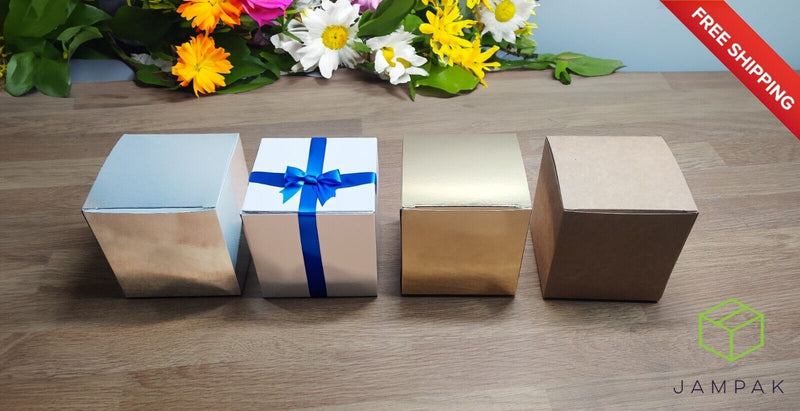 Gift Boxes 10.5x10.5cm Square ECO KRAFT WHITE SILVER GOLD Storage Cupcake Candle